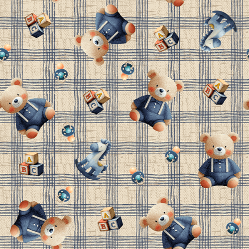 Tecido Tricoline Estampado Digital ABC do Urso Xadrez 9100E16115