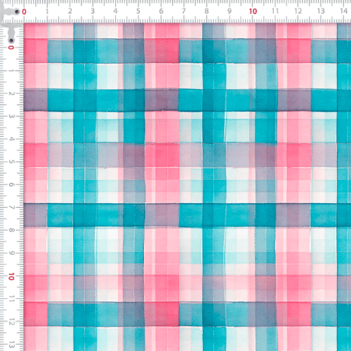 Tecido Tricoline Estampado Digital Aquarelado Azul e Rosa 9100E16100