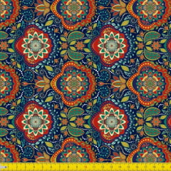 Tecido Tricoline Estampado Digital Arabesco e Mandalas Coloridas  9100e970