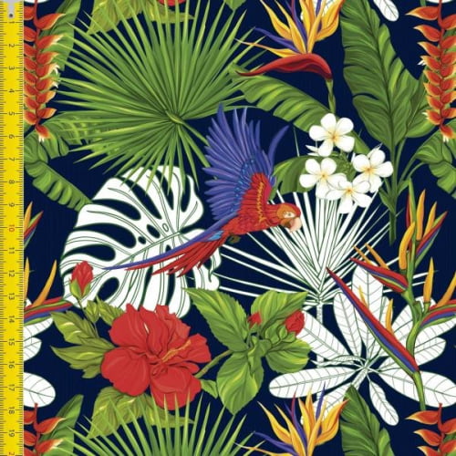 Tecido Tricoline Estampado Digital Arara Folhagem 9100e1319