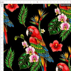 Tecido Tricoline Estampado Digital Araras Floral Rosa 9100e3080