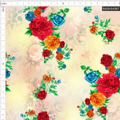 Tecido Tricoline Estampado Digital Arranjo de Flores 9100e4367