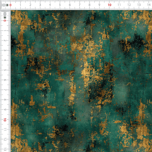 Tecido Tricoline Estampado Digital Batik Verde e Dourado 9101E14974