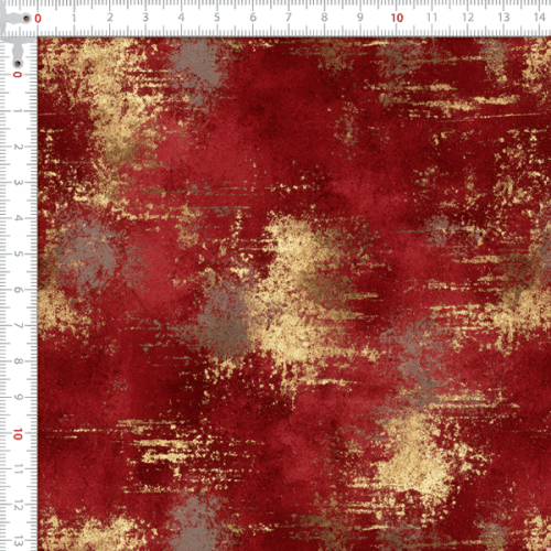 Tecido Tricoline Estampado Digital Batik Vermelho e Dourado 9101E14975