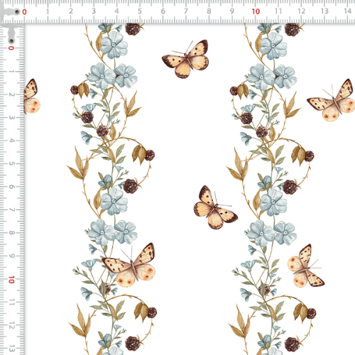 Tecido Tricoline Estampado Digital Borboleta Floral 9100E16088