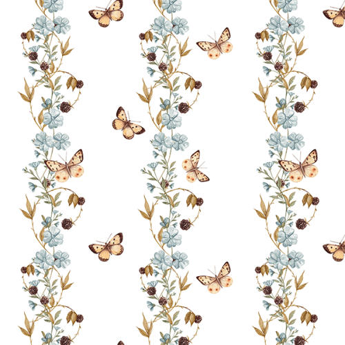 Tecido Tricoline Estampado Digital Borboleta Floral 9100E16088