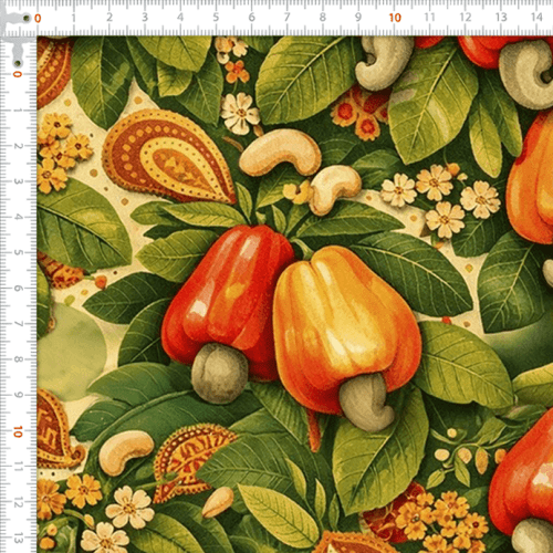 Tecido Tricoline Estampado Digital Cajus e Folhagens Tropicais 9007E166