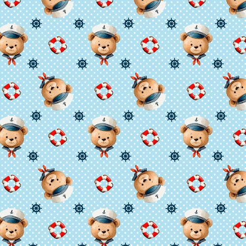 Tecido Tricoline Estampado Digital Capitão Urso Poá Azul 9100E16118