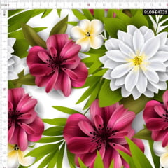 Tecido Tricoline Estampado Digital Flor Tropical com Folhas 9100e4331