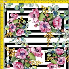 Tecido Tricoline Estampado Digital  Floral Geométrico 9100e914