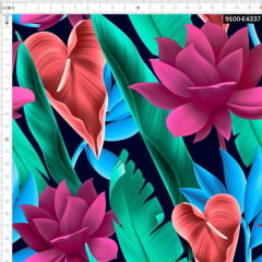 Tecido Tricoline Estampado Digital Floral Antúrio e Folhas Tropical 9100e4337