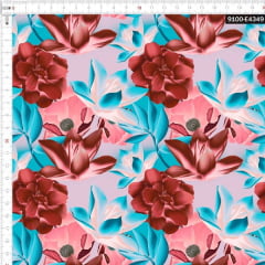 Tecido Tricoline Estampado Digital Floral Botânico com Folhas 9100e4349