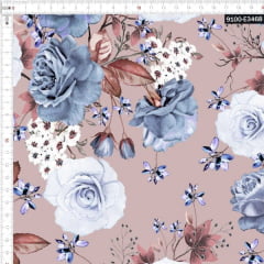Tecido Tricoline Estampado Digital Floral Azul 9100e3468