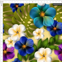Tecido Tricoline Estampado Digital Floral Colorido e Costela de Adão 9100e4332