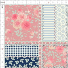 Tecido Tricoline Estampado Digital Floral Estilo Retalhos Rose 9100e5681