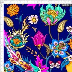 Tecido Tricoline Estampado Digital Floral Multicolorido 9100e3095