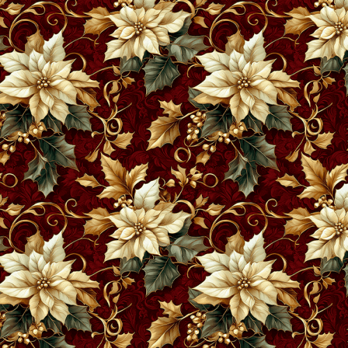 Tecido Tricoline Estampado Digital Floral Natal de Luxo 9101E14946