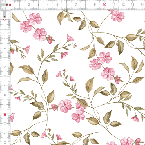 Tecido Tricoline Estampado Digital Floral Rosa Miúdo e Ramos 9100E16065