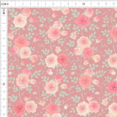 Tecido Tricoline Estampado Digital Floral Rosa Ramificado Rose 9100e5675