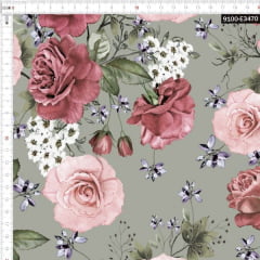 Tecido Tricoline Estampado Digital Floral Rose  9100e3470