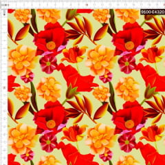 Tecido Tricoline Estampado Digital Floral Tropical  Amarelo 9100e4320