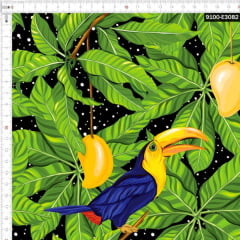 Tecido Tricoline Estampado Digital Floral Tucanos e Manga 9100e3082