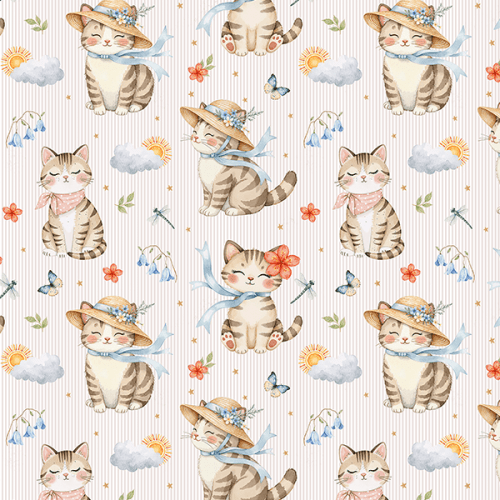 Tecido Tricoline Estampado Digital Gatinhos da Primavera 9100E16613 Tecido Tricoline Estampado Digital Gatinhos da Primavera 9100E16613