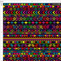 Tecido Tricoline Estampado Digital Geométrico Étnico Colorido 9100e2680