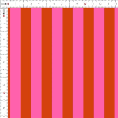 Tecido Tricoline Estampado Digital Listrado Laranja Escuro e Rosa 9100E16761