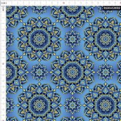 Tecido Tricoline Estampado Digital  Mandalas Douradas Fundo Azul 9100e2692