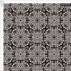 Tecido Tricoline Estampado Digital Mandalas Florais Black & White 9100e2741