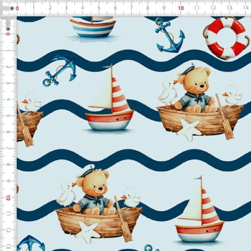 Tecido Tricoline Estampado Digital Navegando com o Urso 9100E16117