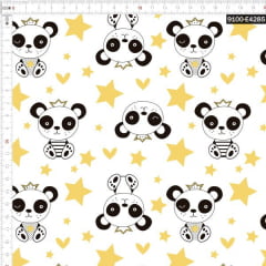Tecido Tricoline Estampado Digital Panda Rei Fundo Branco 9100e4285