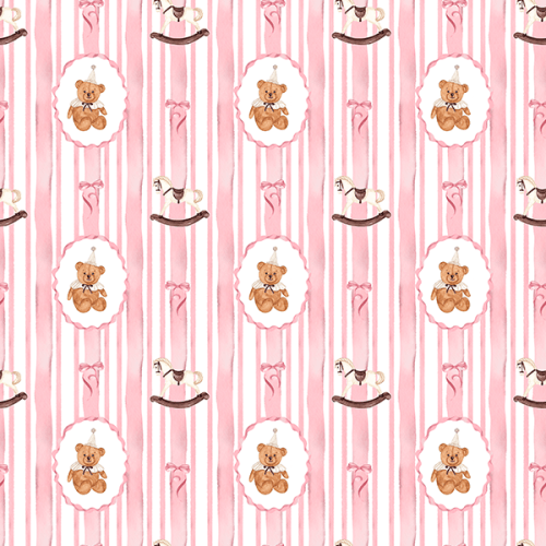 Tecido Tricoline Estampado Digital Papel de Parede Urso Listrado 9100E16074