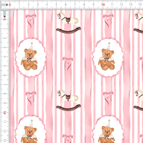 Tecido Tricoline Estampado Digital Papel de Parede Urso Listrado 9100E16074