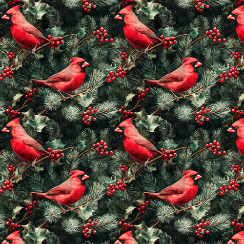 Tecido Tricoline Estampado Digital Pássaros Natalinos 9101E14966