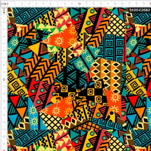 Tecido Tricoline Estampado Digital  Patchwork Africano 9100e2682