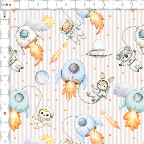Tecido Tricoline Estampado Digital Pequenos Astronautas 9100E16607