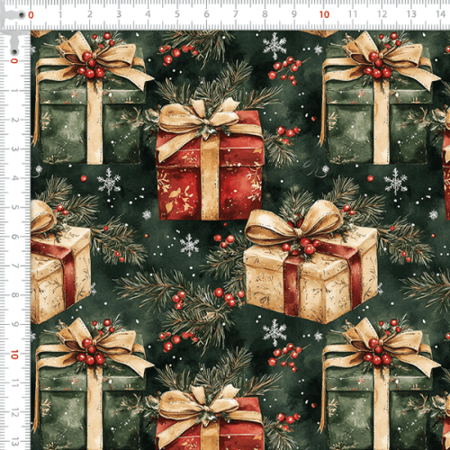 Tecido Tricoline Estampado Digital Presentes de Natal Verde 9101E14971