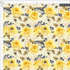 Tecido Tricoline Estampado Digital Rosas Amarelas 9100e4333