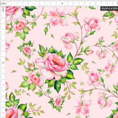 Tecido Tricoline Estampado Digital Rosas Elegantes Ramificadas 9100e4359