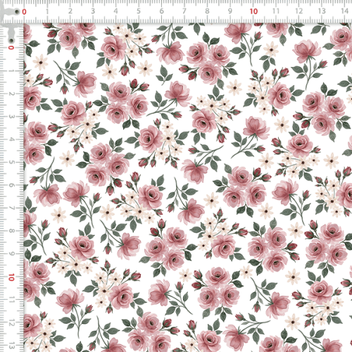 Tecido Tricoline Estampado Digital Rosas Românticas 9100E16426