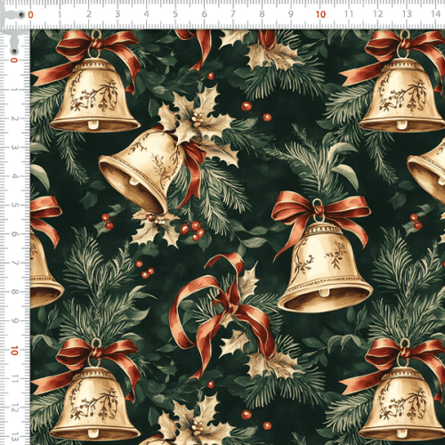 Tecido Tricoline Estampado Digital Sinos Dourados de Natal 9101E14972