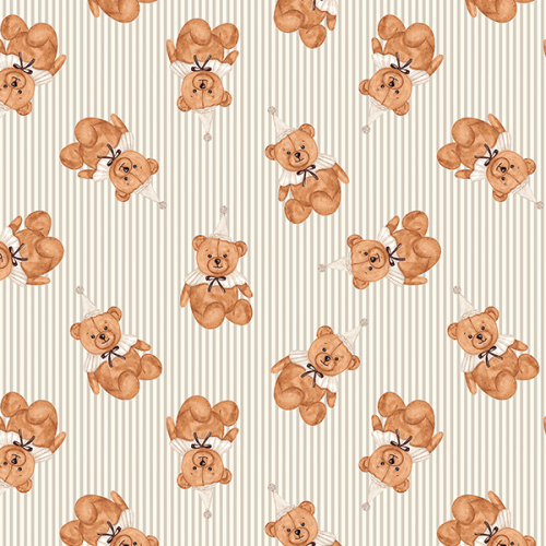 Tecido Tricoline Estampado Digital Ursinho de Pijama Listrado 9100E16062