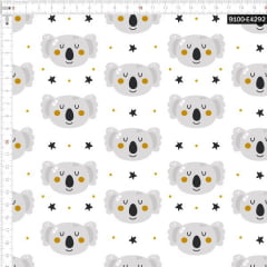 Tecido Tricoline Estampado Digital Urso Coala Fundo Branco 9100e4292