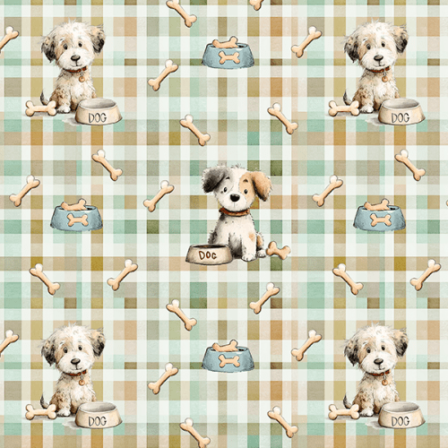 Tecido Tricoline Estampado Digital  Xadrez Almoço Dogs 9100E16114