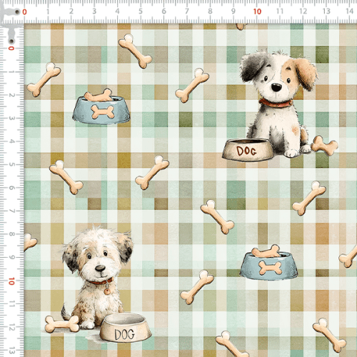 Tecido Tricoline Estampado Digital  Xadrez Almoço Dogs 9100E16114