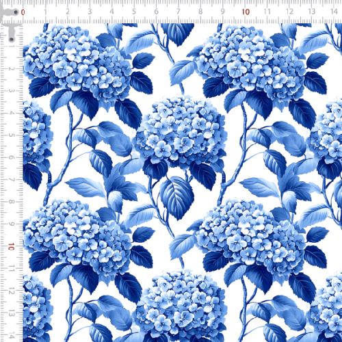 TecidoTricoline Digital 3D Buquês Azul 9100E15633