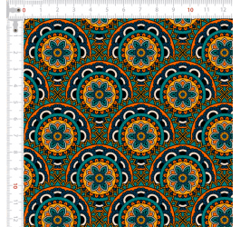 Tecido Tricoline Digital Mandalas Azul Verde e Amarelo 9100e7885