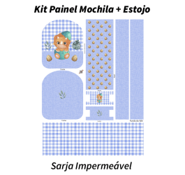 Sarja Impermeável Painel Mochila + Estojo Bebê Dino Xadrez Textura Azul 9100e9519